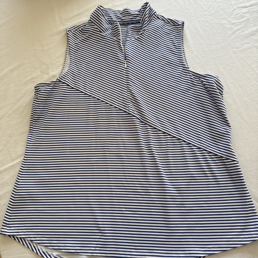 Tommy Bahama Women's XL Golf Blue & White, Zip Sleeveless Top